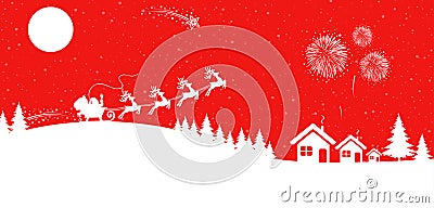 Santa Claus flyin on Christmas sleigh in the night - vector Vector Illustration